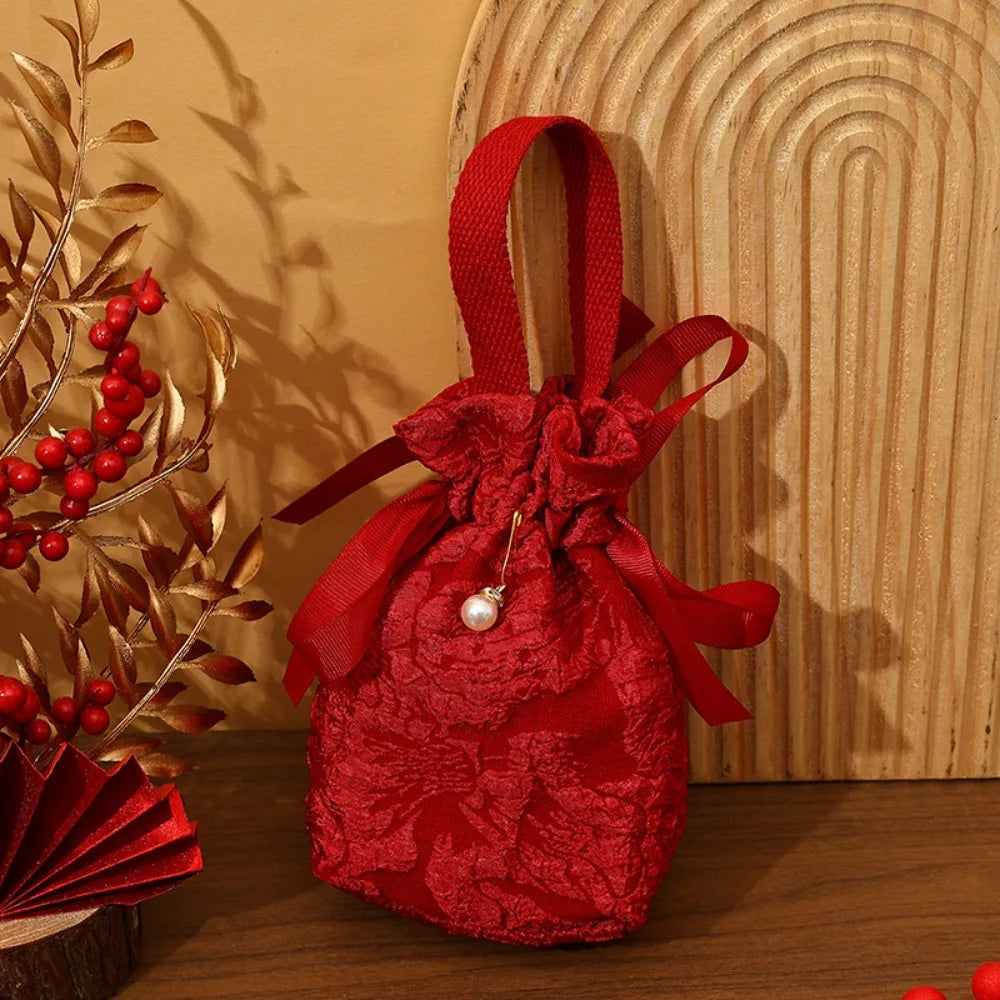 Chinese Style Embossed Flower Drawstring Candy Gift Bag