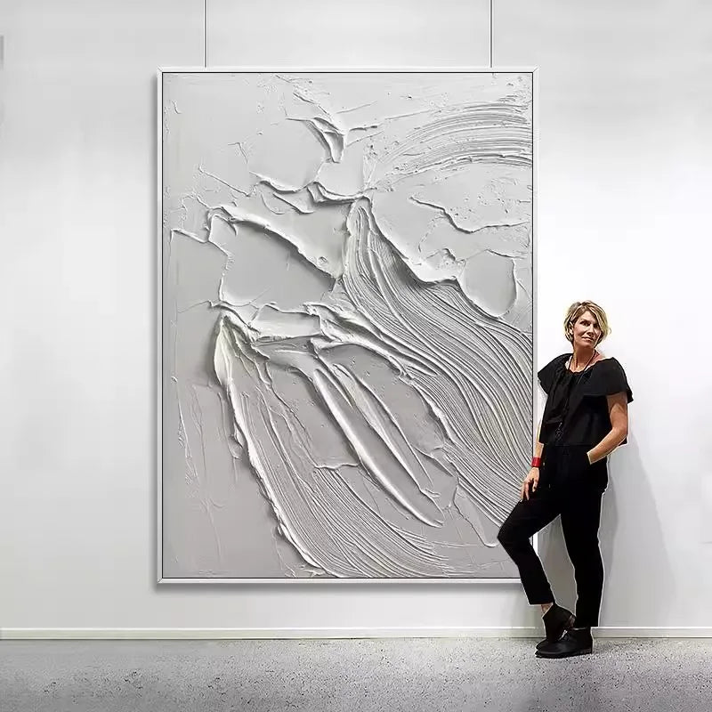 Hand-painted Oil Painting Black and White Modern Minimalist Entrance Three-dimensional Large Floor-to-ceiling Gypsum Painting Peaceful Pleasures Health and Wellness