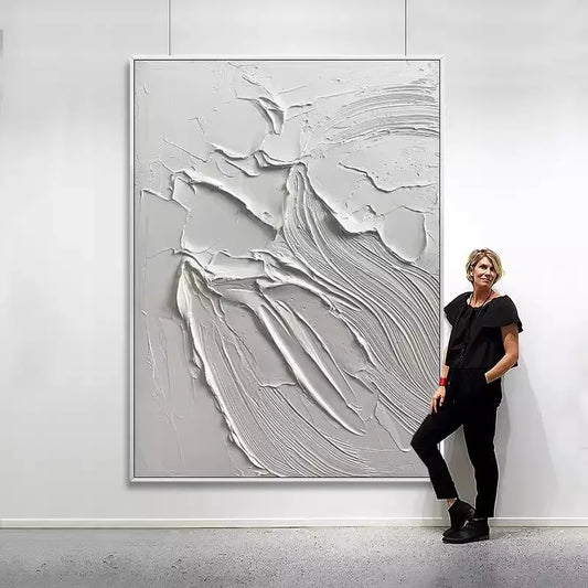 Hand-painted Oil Painting Black and White Modern Minimalist Entrance Three-dimensional Large Floor-to-ceiling Gypsum Painting Peaceful Pleasures Health and Wellness