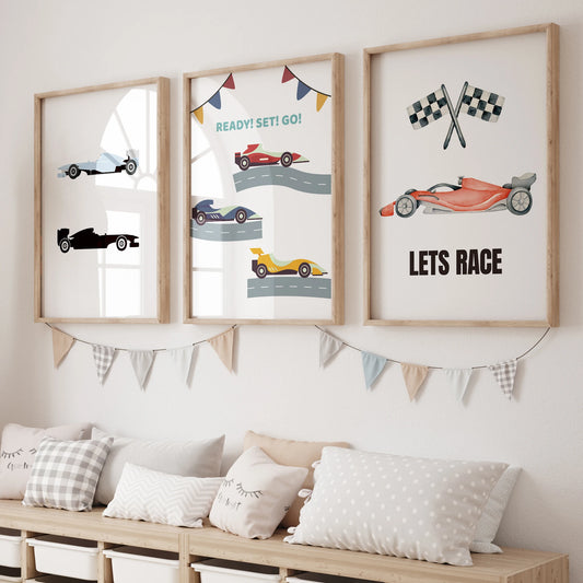 Cartoon Racing Sports Canvas Wall Art Print | Kids Room Decor Canvas Wall Art Print Peaceful Pleasures Health and Wellness GP038-3pcs 60x80cm Unframed
