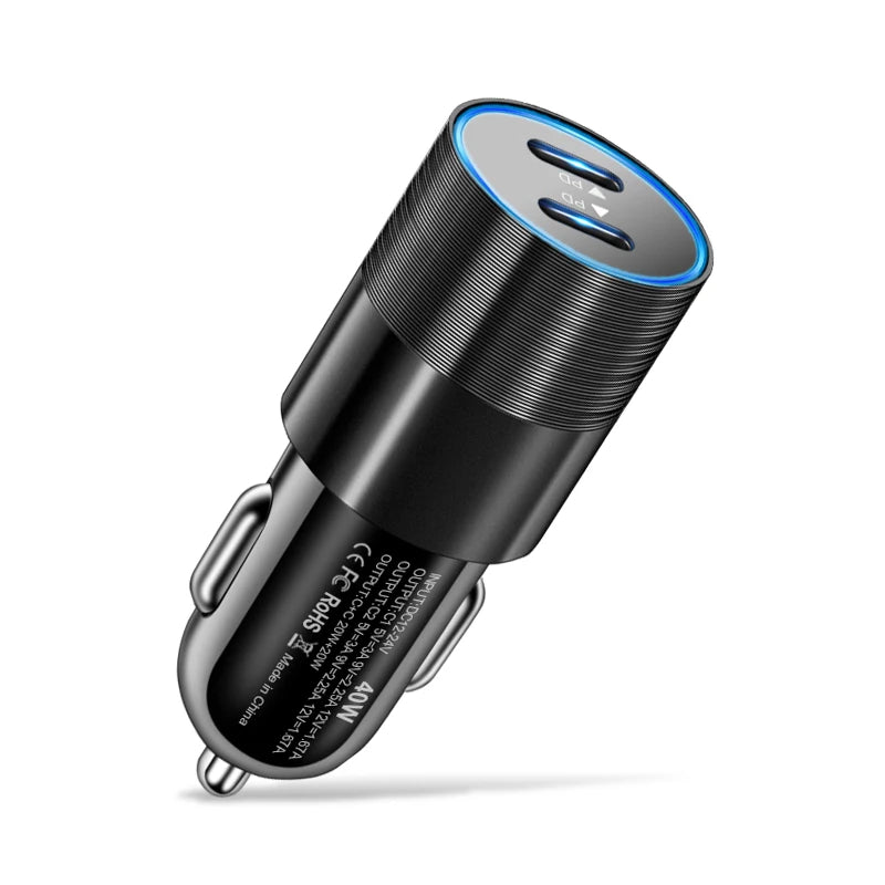 40W Dual USB-C PD Fast Car Charger – iPhone & Android