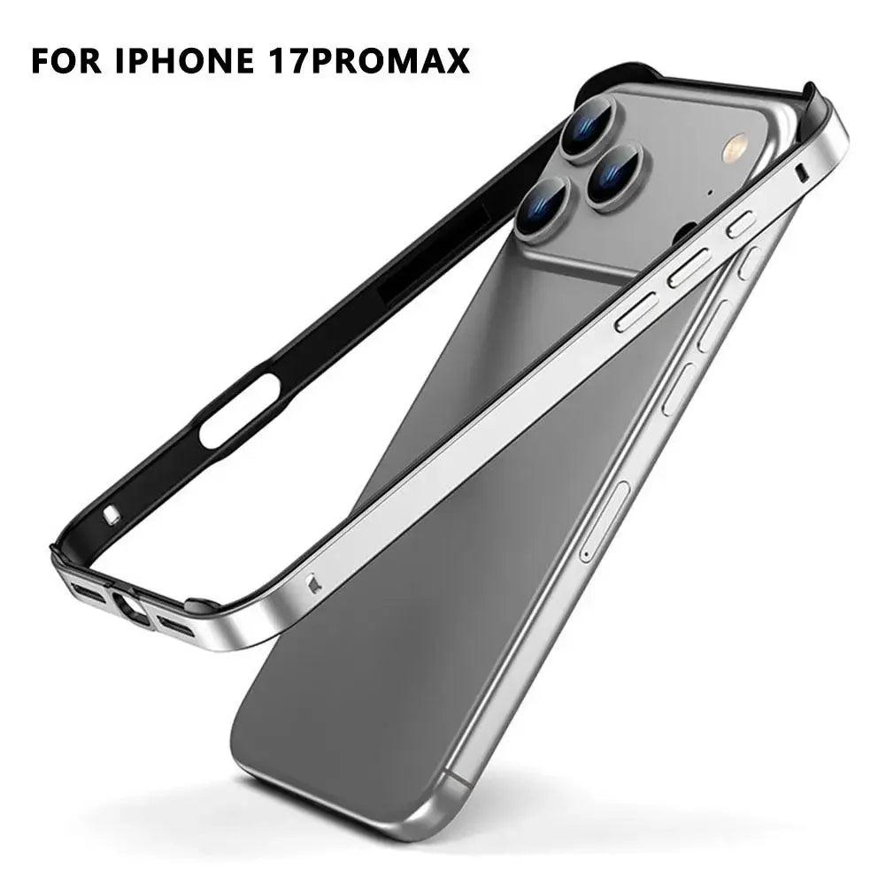 Luxury Alloy Metal Bumper Phone Case For iPhone 17 Air 17 Pro Max 17 Pro Silicone Lining Corner Pads Anti Collision Frame Peaceful Pleasures Health and Wellness sliver 17 pro max