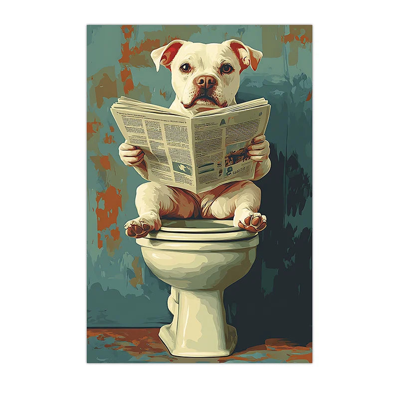Vintage Animal Bathroom Wall Art, Funny Dog Retro Pop Art Canvas Painting, Nordic Toilet Poster Print for Restroom Room Decor Peaceful Pleasures Health and Wellness 03 50x70cm NoFrame China Mainland