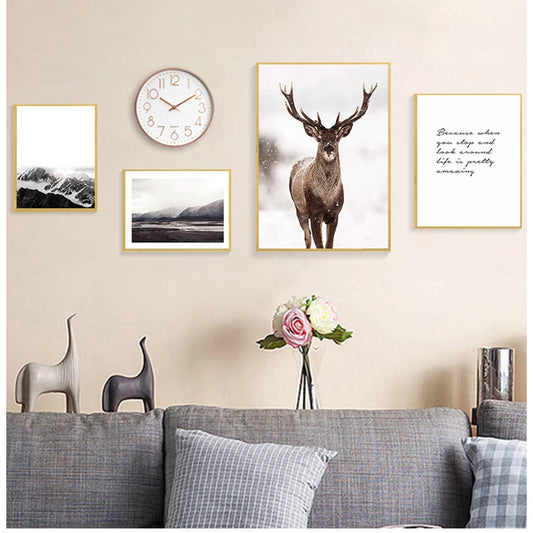 Nordic Canvas Wall Art | Deer & Mountain Scandinavian Print Canvas Wall Art Print Peaceful Pleasures Health and Wellness