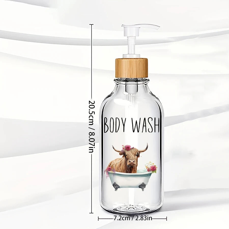 Highland Cow Sunflower Soap Dispenser – 3 Piece Refillable Clear Pump Dispenser Set