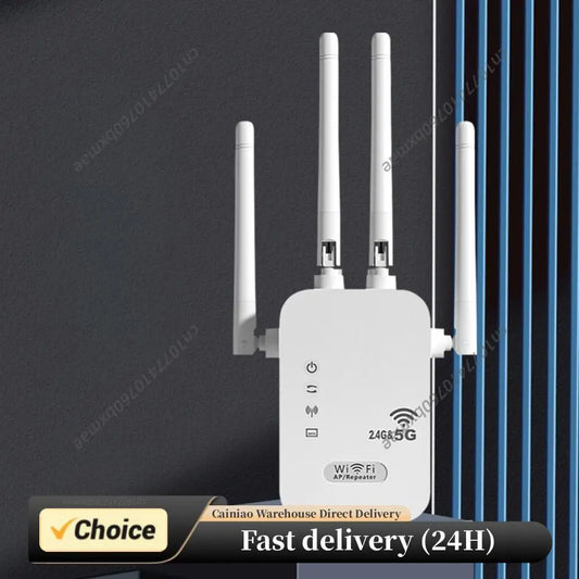 1200Mbps Wireless WiFi Repeater with WAN/LAN Port Dual-Band 2.4GHz/5GHz Wi-Fi Signal Booster 4 Antennas for Home Small Office Peaceful Pleasures Health and Wellness