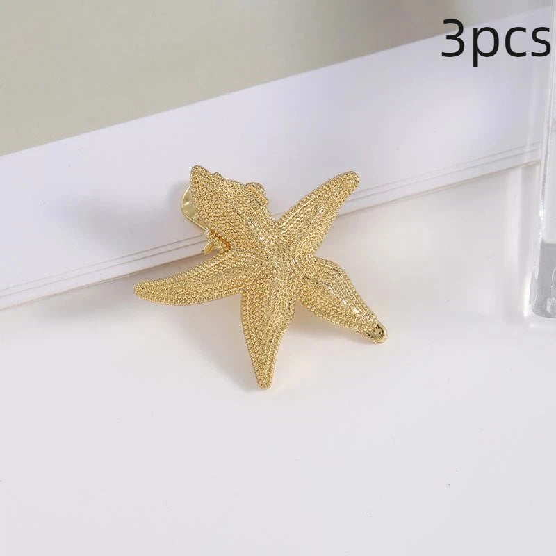 3-Pack Ocean Gold Hair Clips – Starfish, Shell & Conch