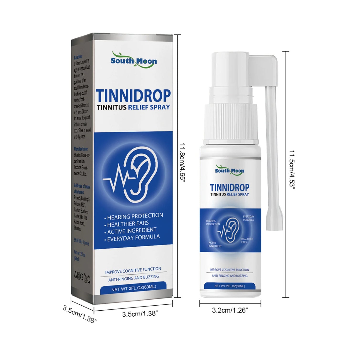 60ml Tinnitus Relief Spray Quick Dry Formula Ear Cleaning Solution Gift for Parents Wife Husband Peaceful Pleasures Health and Wellness