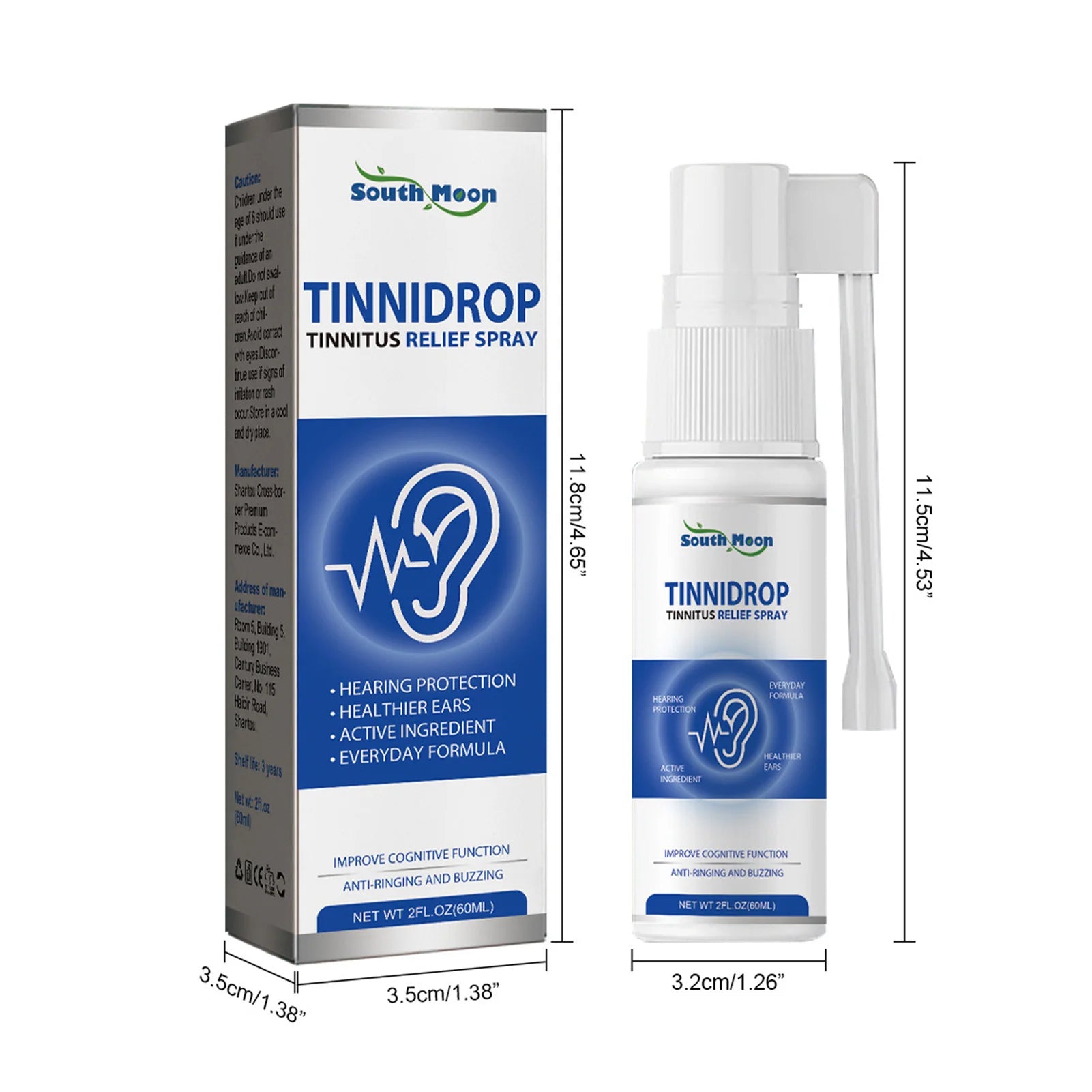 60ml Tinnitus Relief Spray Quick Dry Formula Ear Cleaning Solution Gift for Parents Wife Husband Peaceful Pleasures Health and Wellness