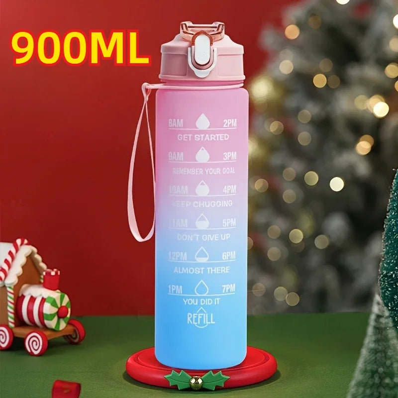2L Motivational Sports Water Bottle with Time Marker & Straw