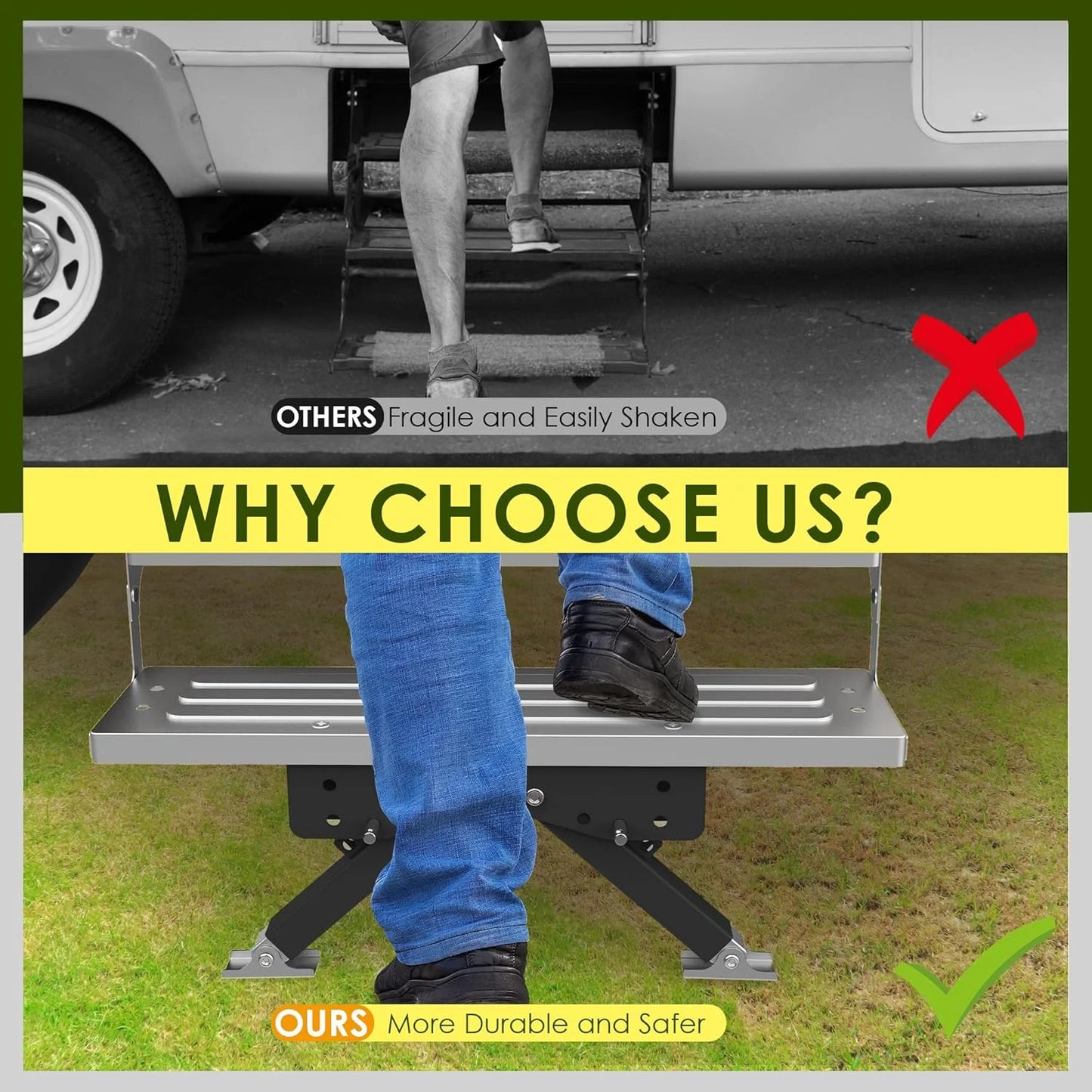 RV Step Stabilizer Folding Premium Durable Trailer Camper Metal