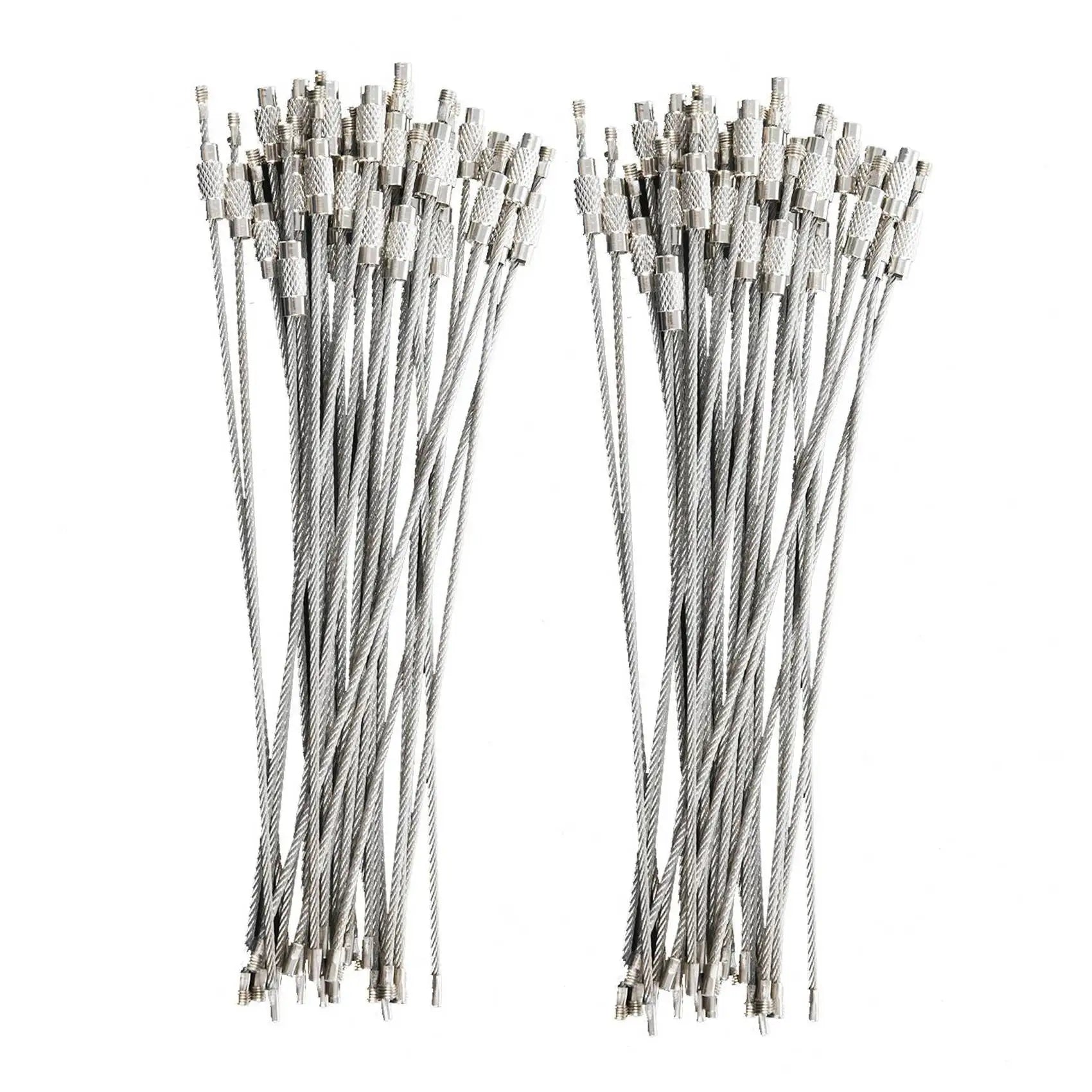 A36T-60Pcs Stainless Steel Screw Locking Wire Keychain Cable Key Rings Outdoor Accessory Peaceful Pleasures Health and Wellness silver 30 pcs
