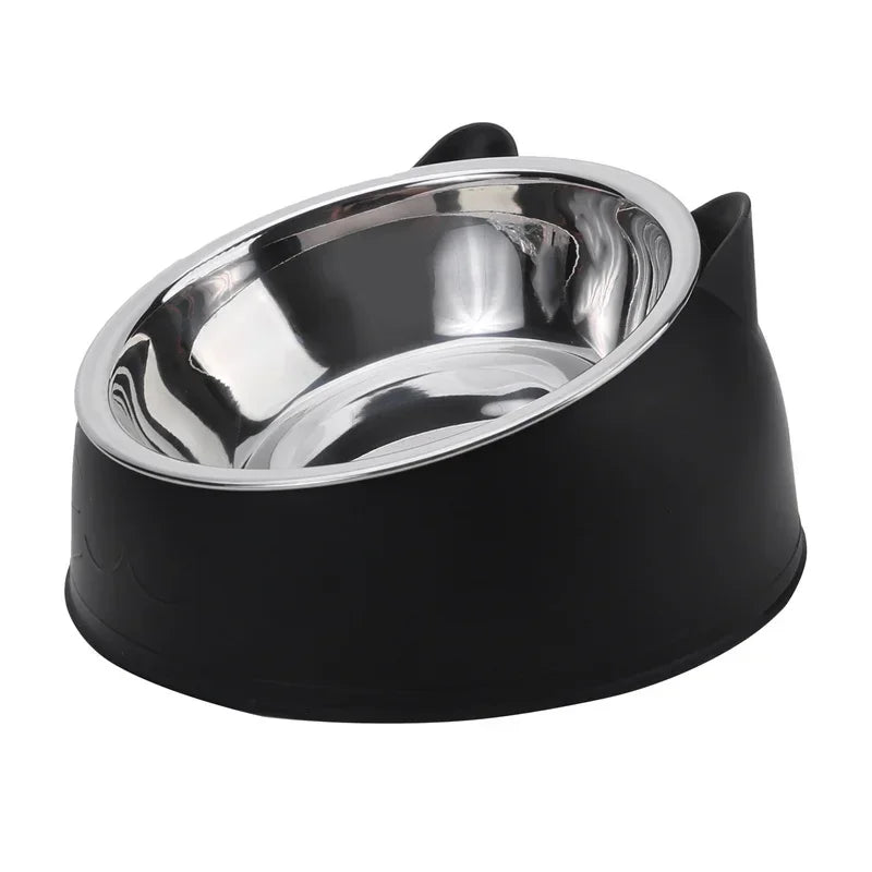 Tilted Stainless Steel Cat Bowl | 15° Anti-Choke Pet Feeder
