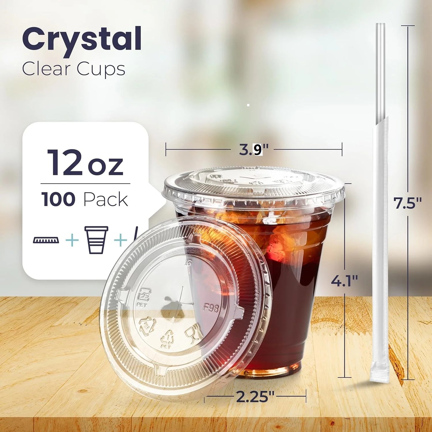 100 Pack 12/16/20/24OZ Clear Plastic Cups with Flat Lids and Straws Free BPA for Iced Coffee Party Smoothie, Cold Drinks Peaceful Pleasures Health and Wellness 12oz 100pcs