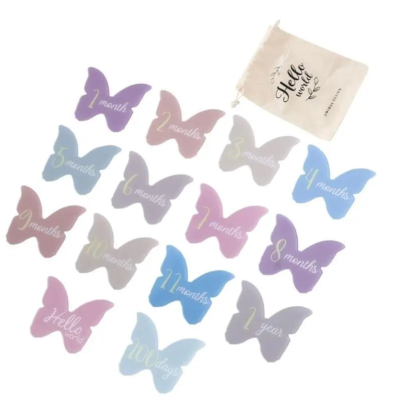 Baby Monthly Milestone Cards 14pc Acrylic Cloud & Butterfly Set