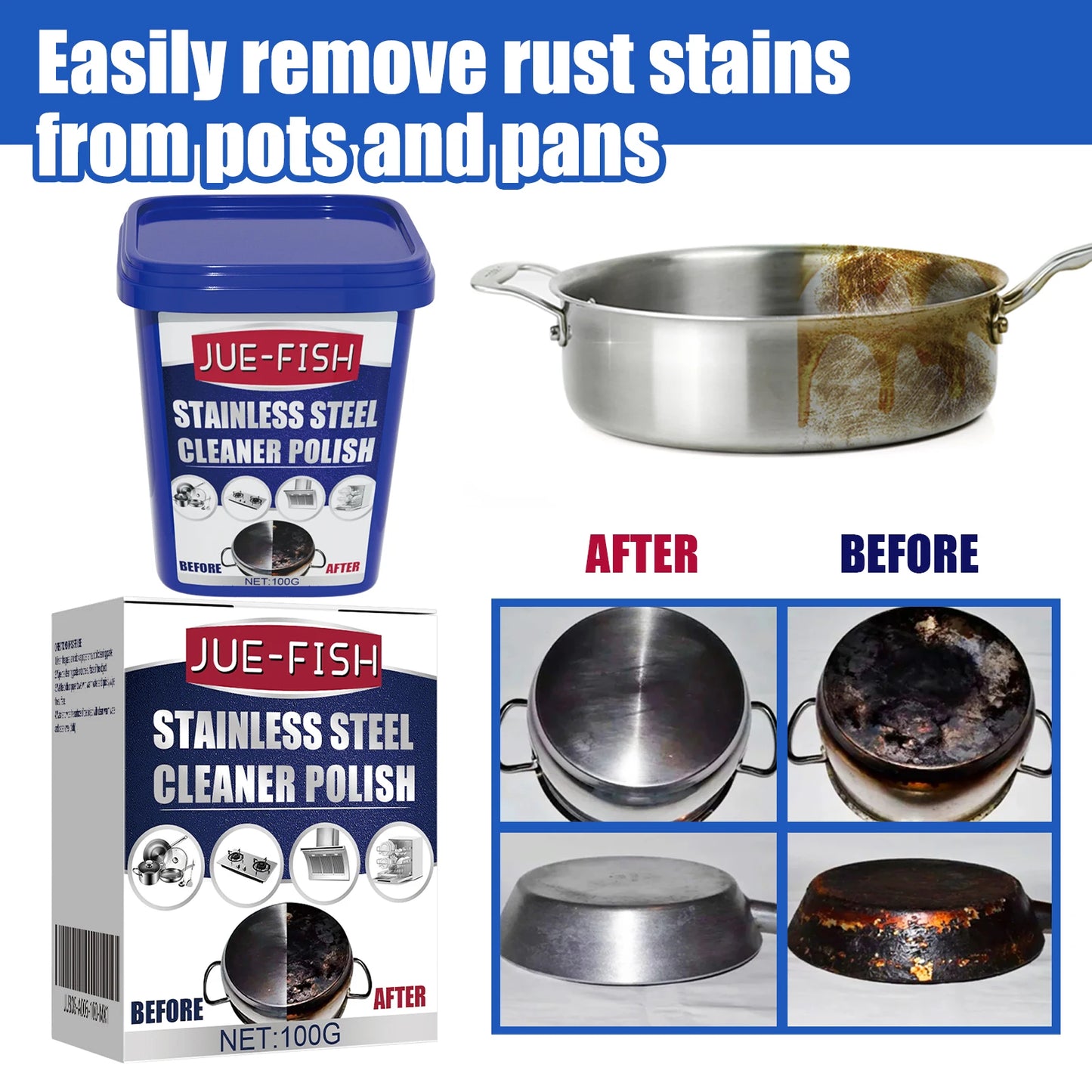 Stainless Steel Cleaner Paste 100g | Rust, Grease & Stain Remover