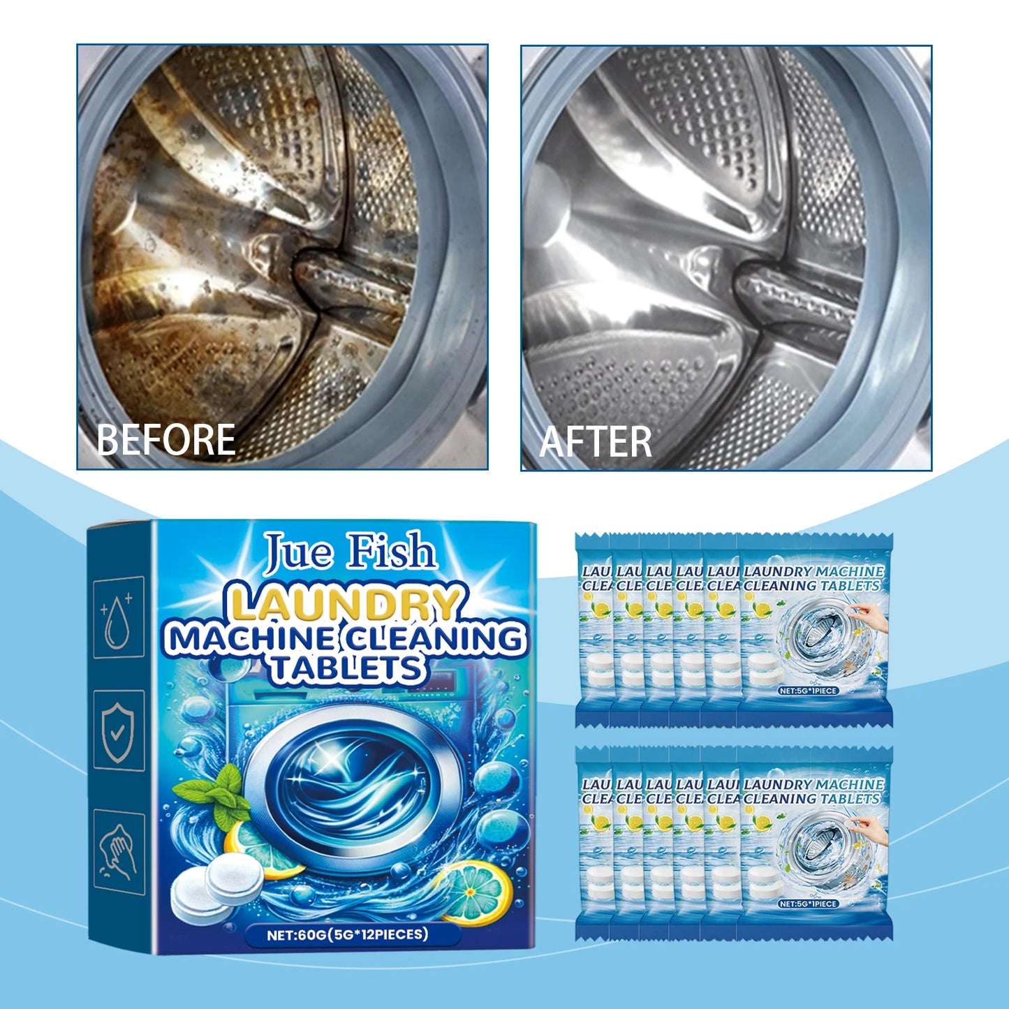 12/24PCS Washing Machine Cleaner Tablets – Effervescent Deep Cleaning for Drum Tub, Removes Odor & Dirt, Suitable for All Models Peaceful Pleasures Health and Wellness