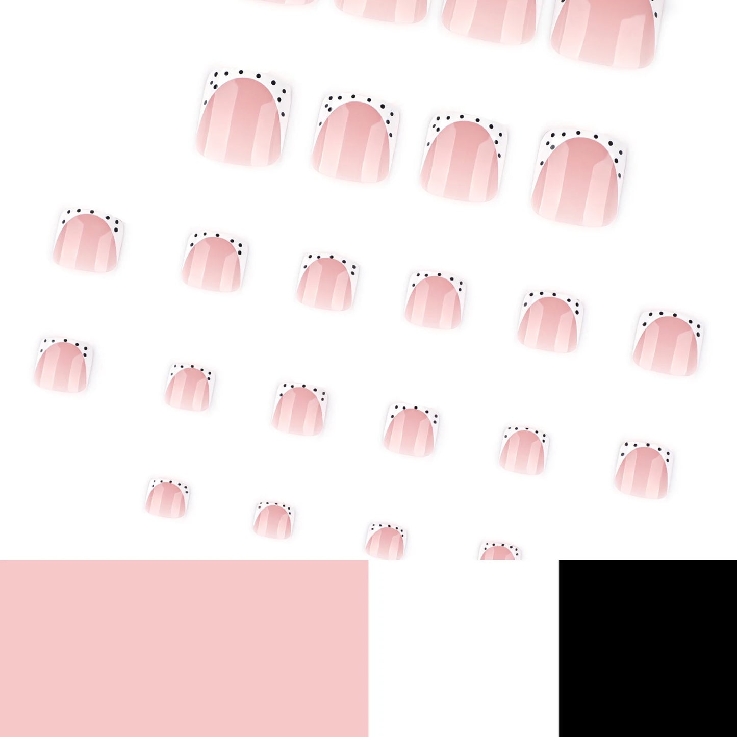 24pcs French False Toe Nails With Black Polka Dot Designs Press On Toenails Wearable Women Simple Fake Square Feetnails Nail Art Peaceful Pleasures Health and Wellness