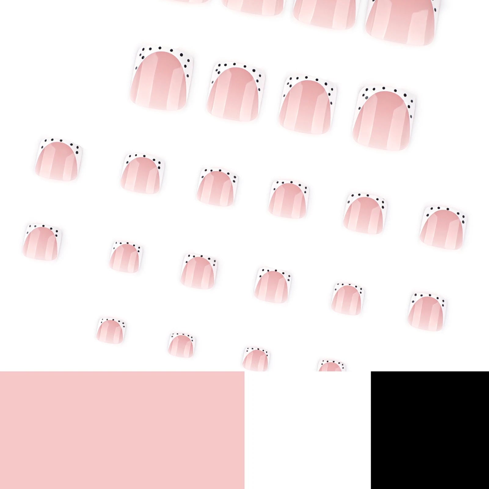 24pcs French False Toe Nails With Black Polka Dot Designs Press On Toenails Wearable Women Simple Fake Square Feetnails Nail Art Peaceful Pleasures Health and Wellness