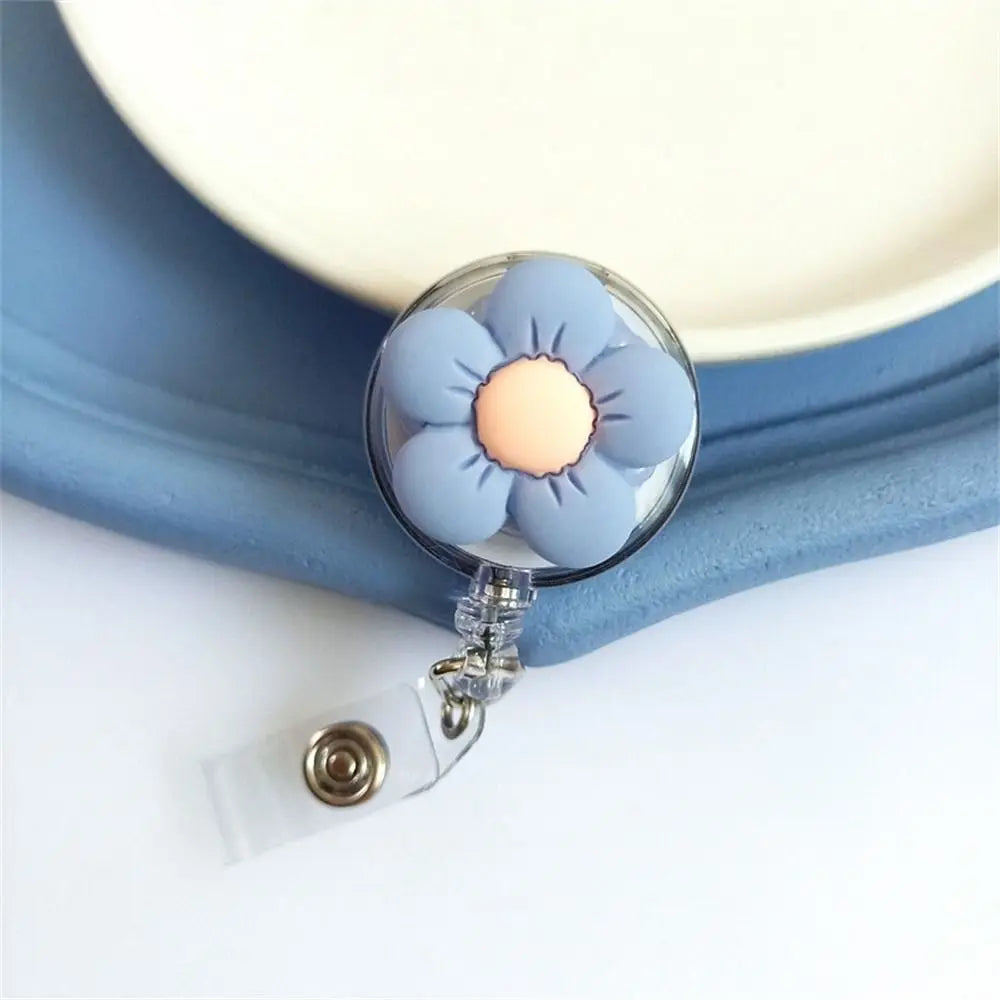 Retractable Nurse Badge Reel Cartoon Flora Chest Card Flower Badge Holder ID Card Work Card Easy Pull Buckle Peaceful Pleasures Health and Wellness Blue