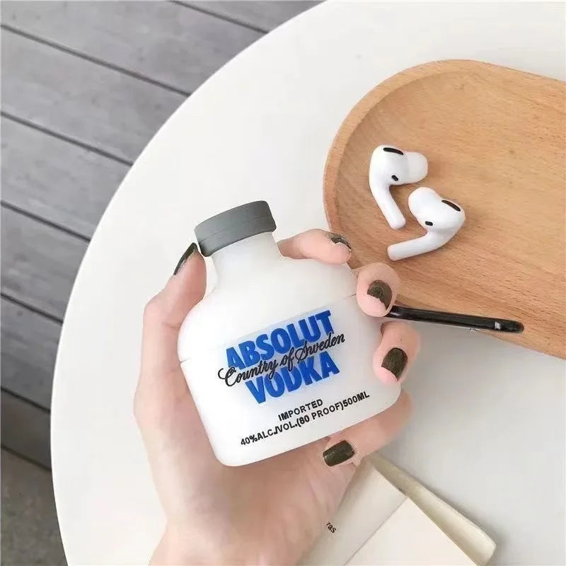 3D Vodka Bottle Silicone AirPods Case with Pendant Clip