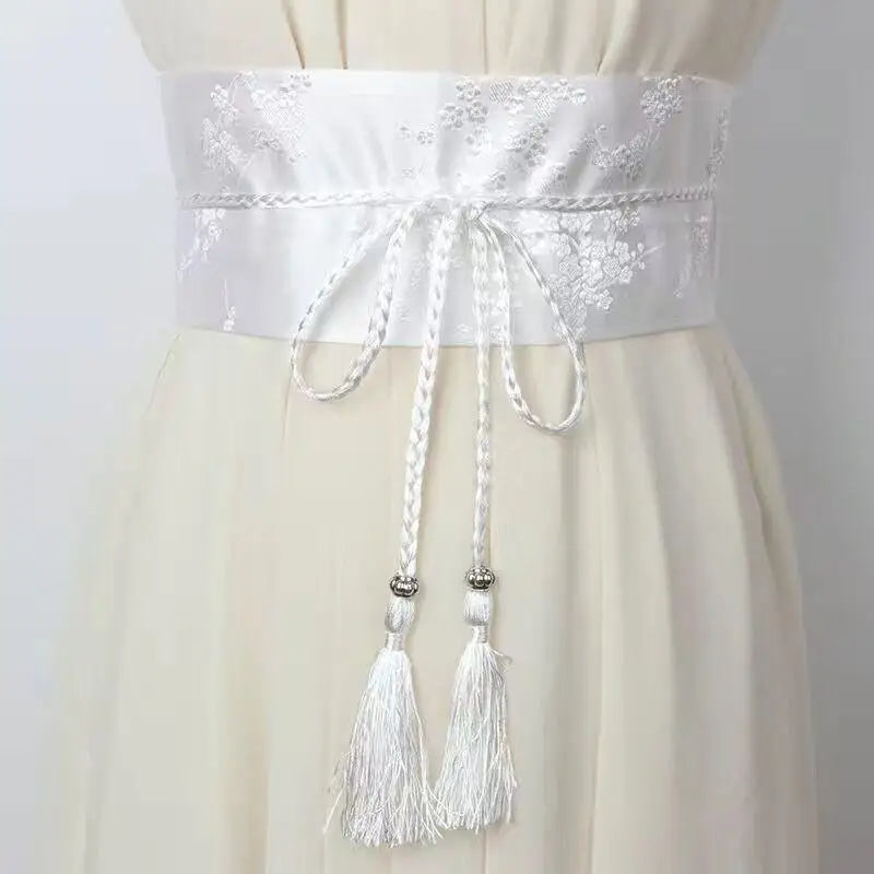 Vintage Floral Embroidered Wrap Belt | Chinese Style Tassel