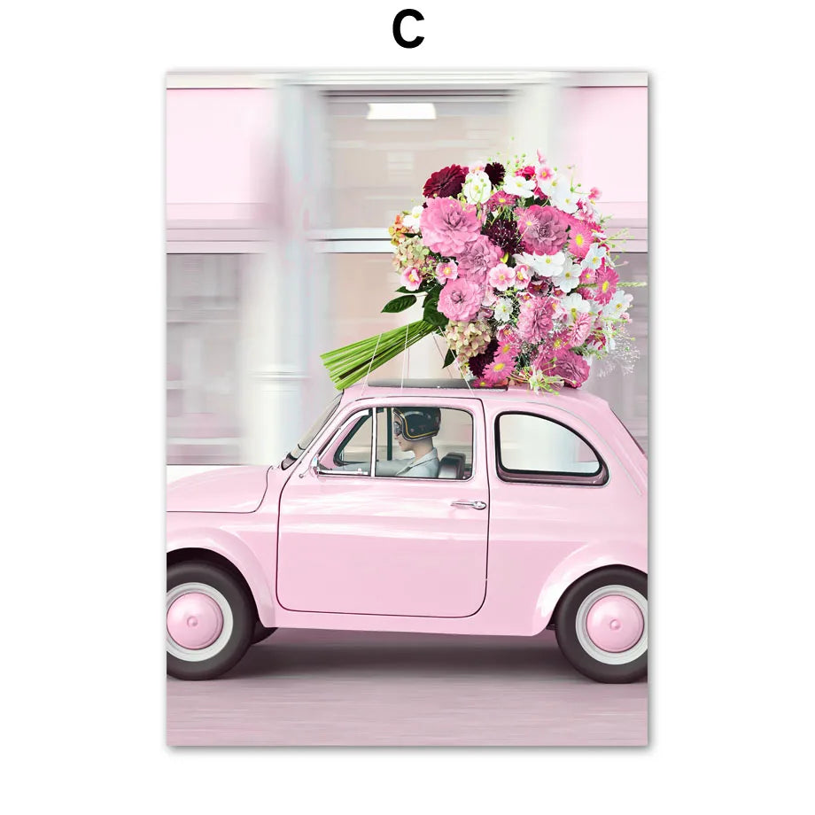 1pc frameless Canvas painting Spring Pink Rose Peony Sakura Dandelion Orchid Sparrow Car Garden Posters Flower Wall Art Canva Peaceful Pleasures Health and Wellness C 50x70cm Unframed