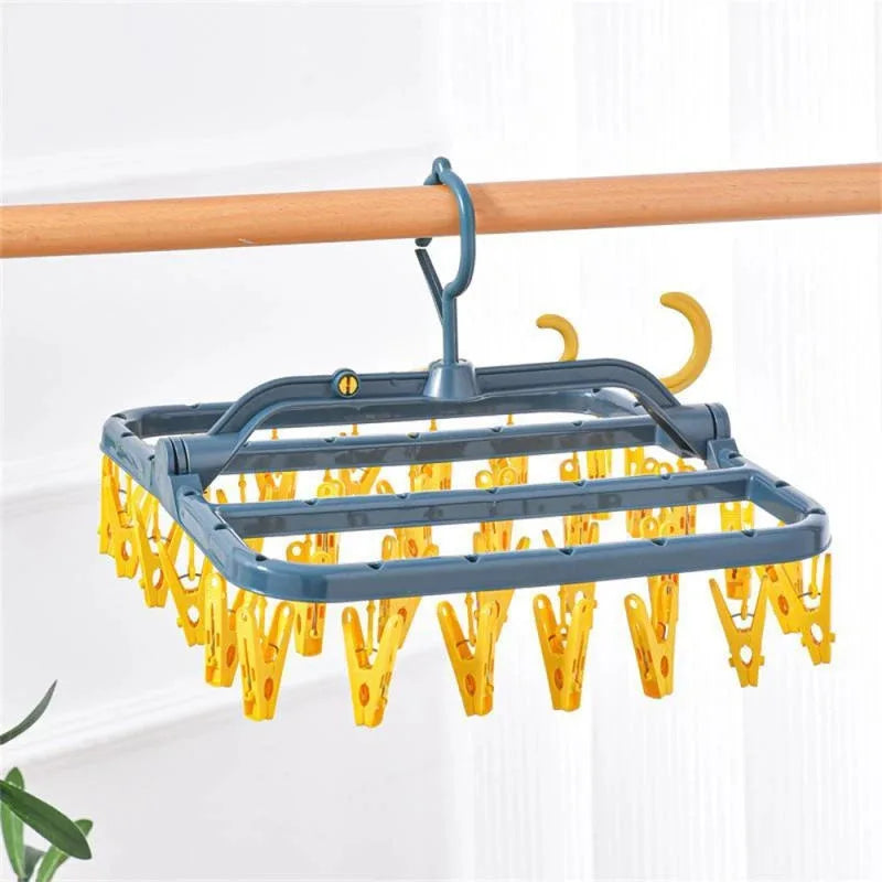 32-Clip Foldable Clothes Drying Rack | Windproof Laundry Hanger