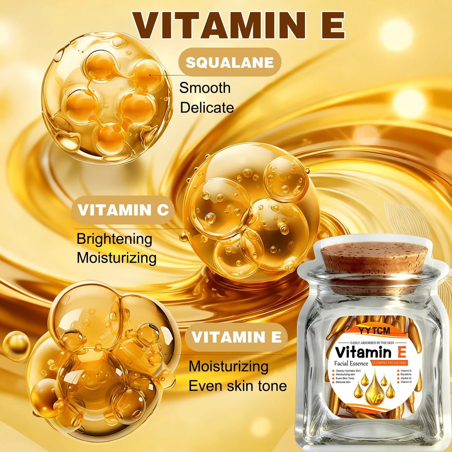 Vitamin E Deep Moisturizing Capsule Essence–Hydrates Smooths Skin. Formulated Squalane Vitamin 18/30/48/60/90/180 Capsules Peaceful Pleasures Health and Wellness