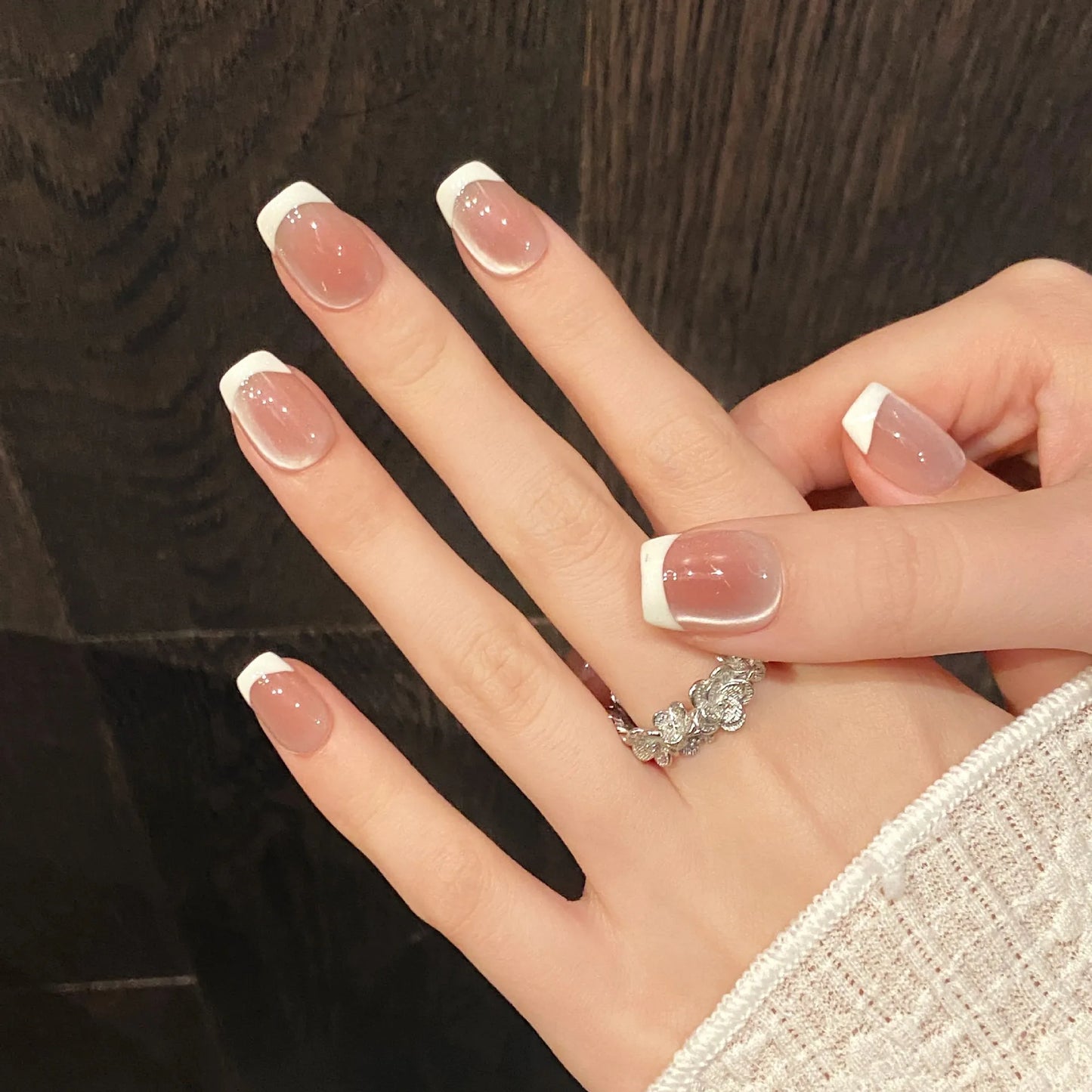10pcs Handmade French Cat Eye Press on Nails Ins Simple Nude Pink Sweet Girl Fake Nails Reusable Wearable Korean False Nail Tips Peaceful Pleasures Health and Wellness