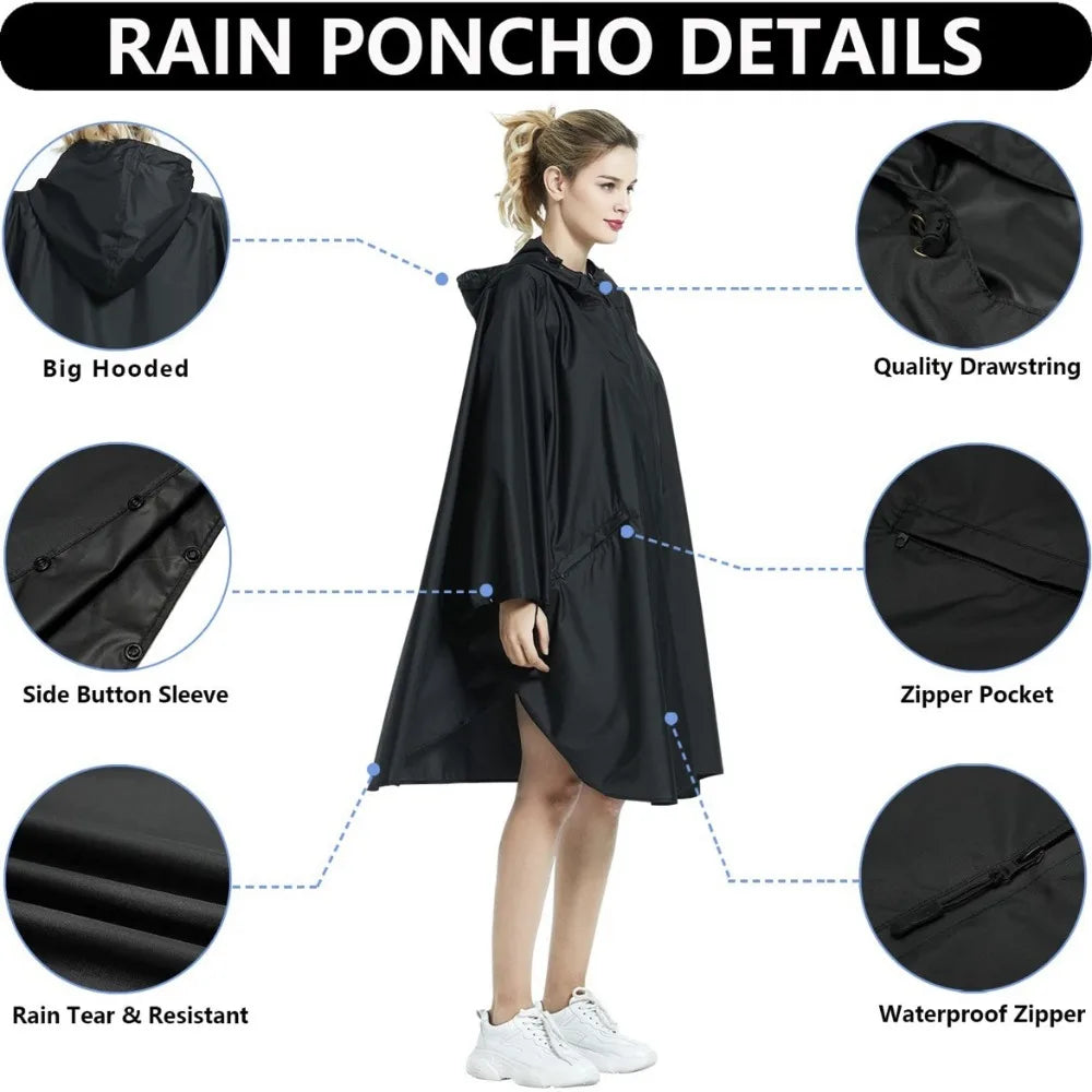 New 3 in 1 Outdoor Raincoat Hooded Sleeve Multifunction Rain Poncho Waterproof Portable Outdoor Rainwear Hiking Travel Peaceful Pleasures Health and Wellness