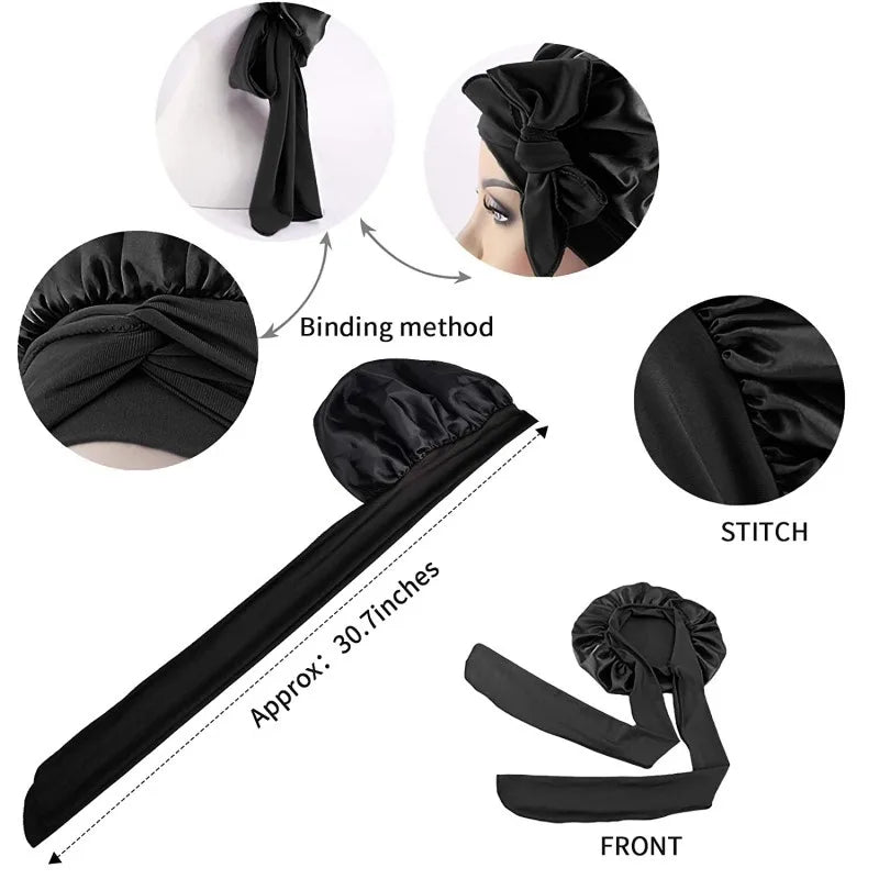 Satin Shower Cap for Women – Waterproof Silk Bonnet Long Hair