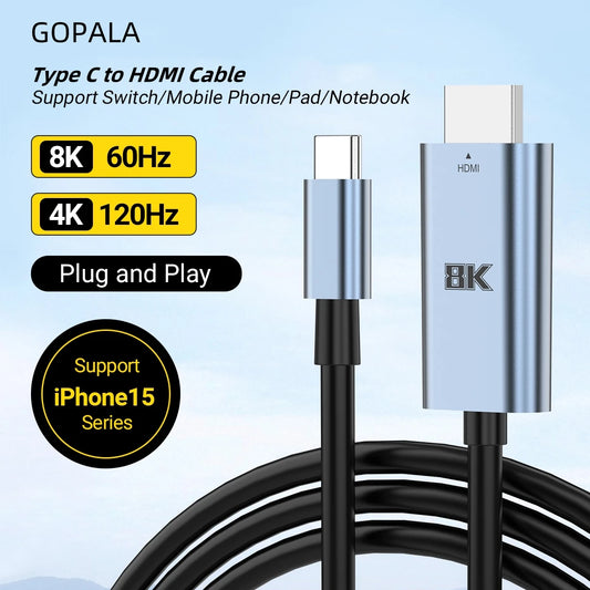 USB-C to HDMI 2.1 Cable 8K@60Hz 4K@120Hz | MacBook Samsung iPad USB-C HDMI Cable Peaceful Pleasures Health and Wellness