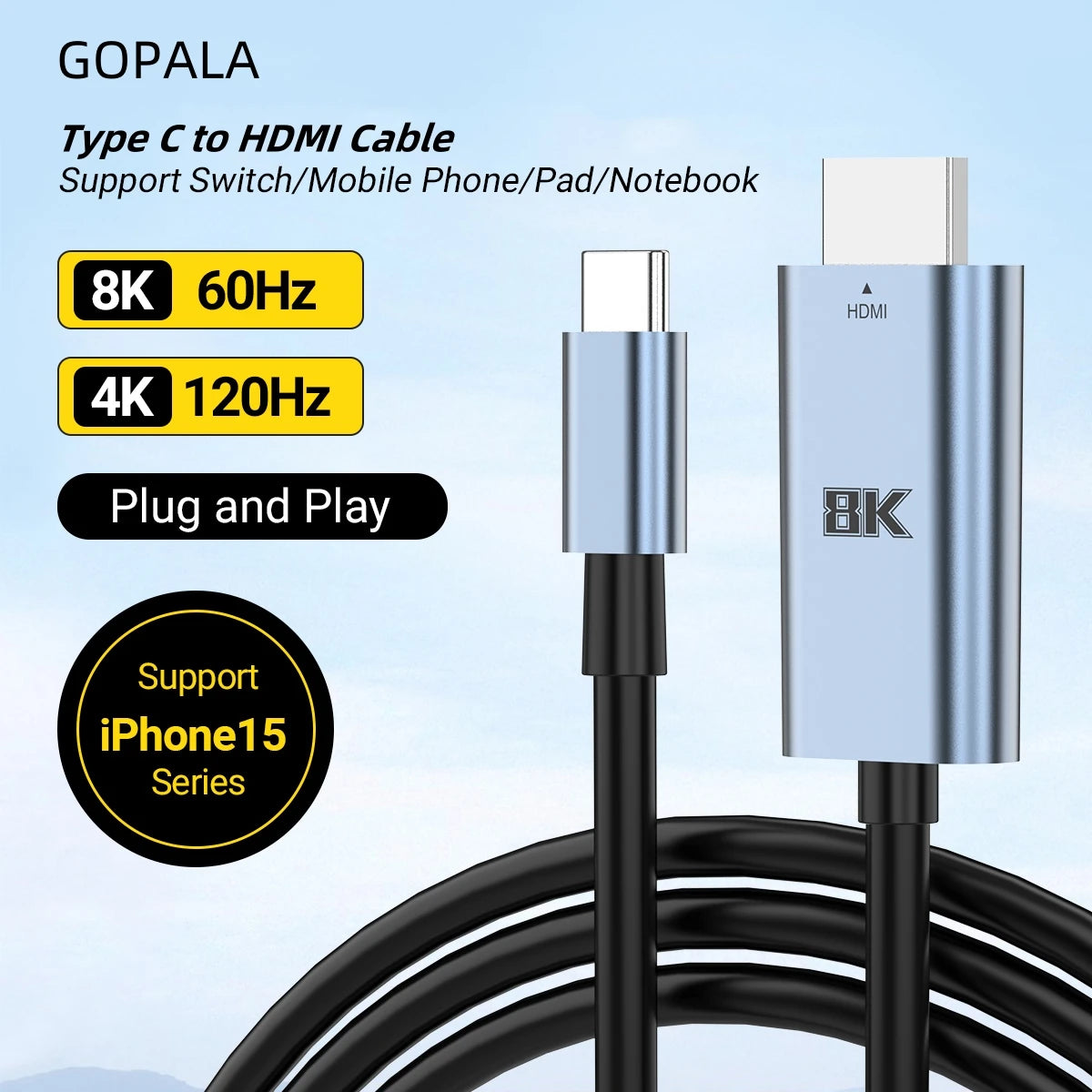 USB-C to HDMI 2.1 Cable 8K@60Hz 4K@120Hz | Mac iPad iPhone