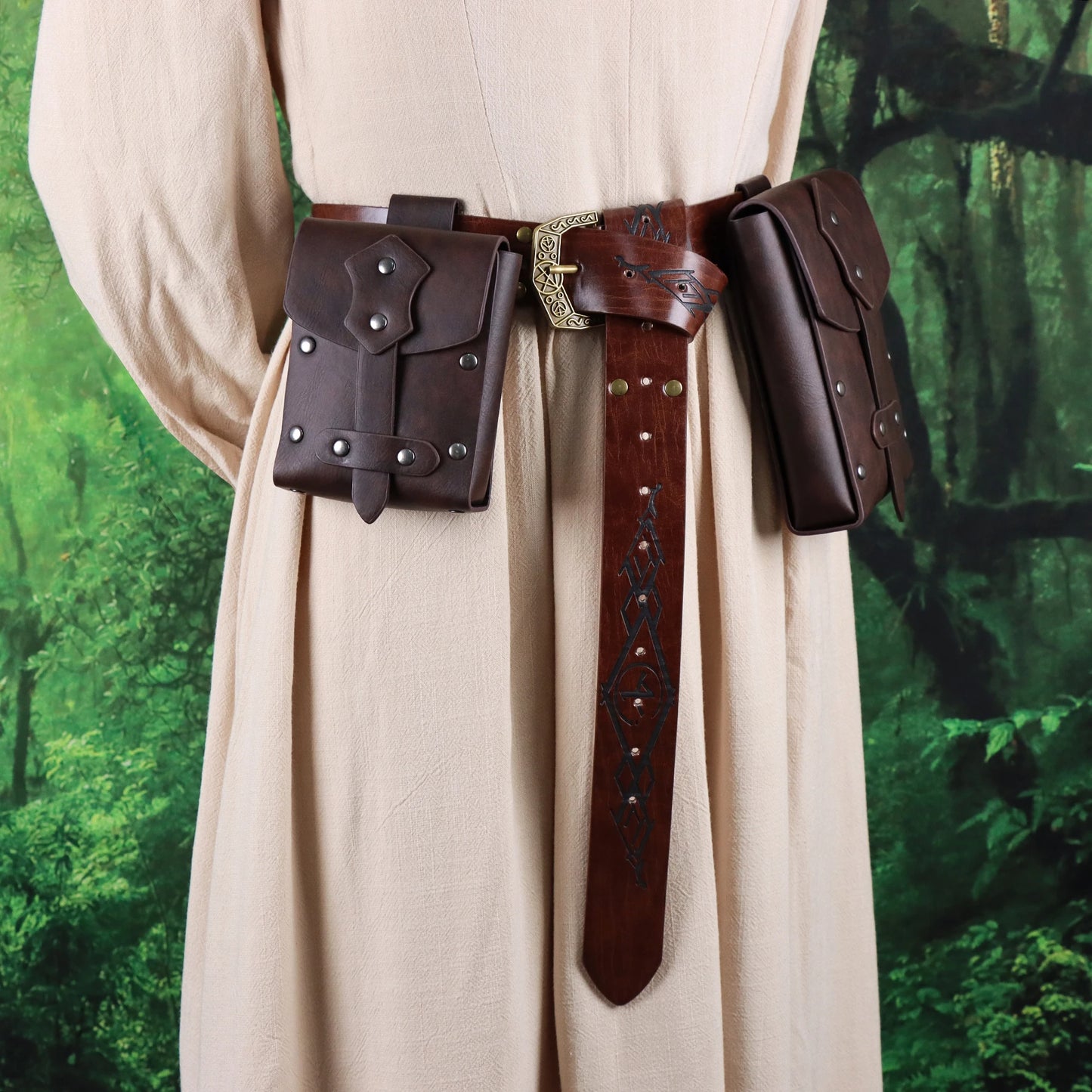 UYEE Larp Viking Knight Belt Retro Copper Coin Leather Waist Bag Role