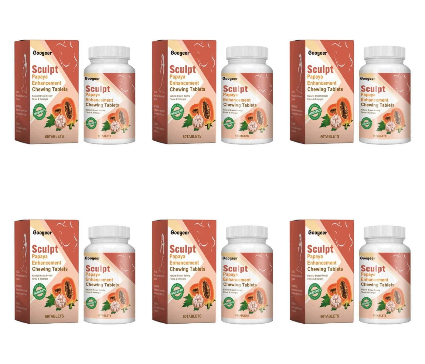 Googeer Papaya Chewing Tablets 60ct | Niacinamide & FOS