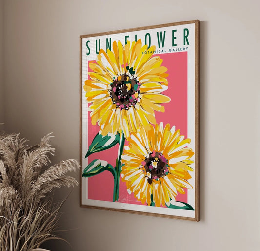 Sun flower wall art Print |Floral Prints | Botanical flower prints |kitchen dining wall art decor| bright colorful wall art deco Peaceful Pleasures Health and Wellness
