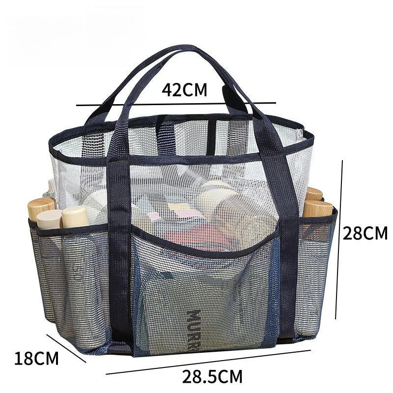 Large Mesh Beach Bag | Wet Dry Tote & Shower Organizer Mesh Tote Bag Peaceful Pleasures Health and Wellness Navy Blue