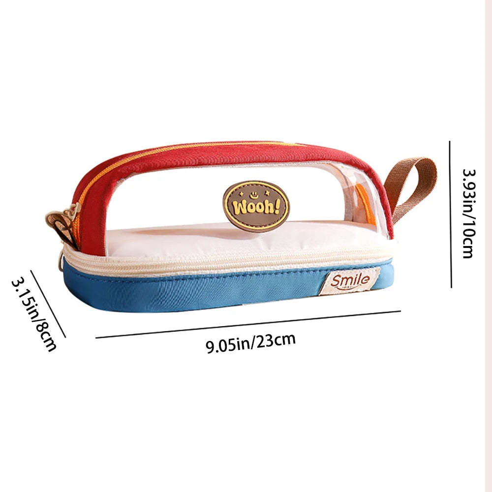 Transparent Contrasting Retro Pencil Case Student Stationery Storage