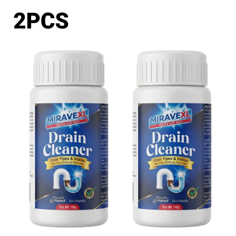 MIRAVEXL Heavy Duty Drain Opener Fast Acting Non-Acid Industrial Hair Clog Remover Pipe Cleaner For Kitchen Sink Tub Toilet 110g Peaceful Pleasures Health and Wellness 2PCS