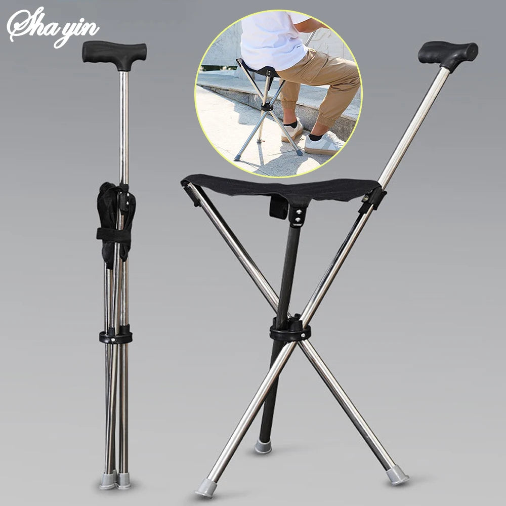 Adjustables Cane Easy To Carry Seat Portable Stool Folding Chair Non Slip Handle Super Light Walking Stick For Outdoor Walking Peaceful Pleasures Health and Wellness