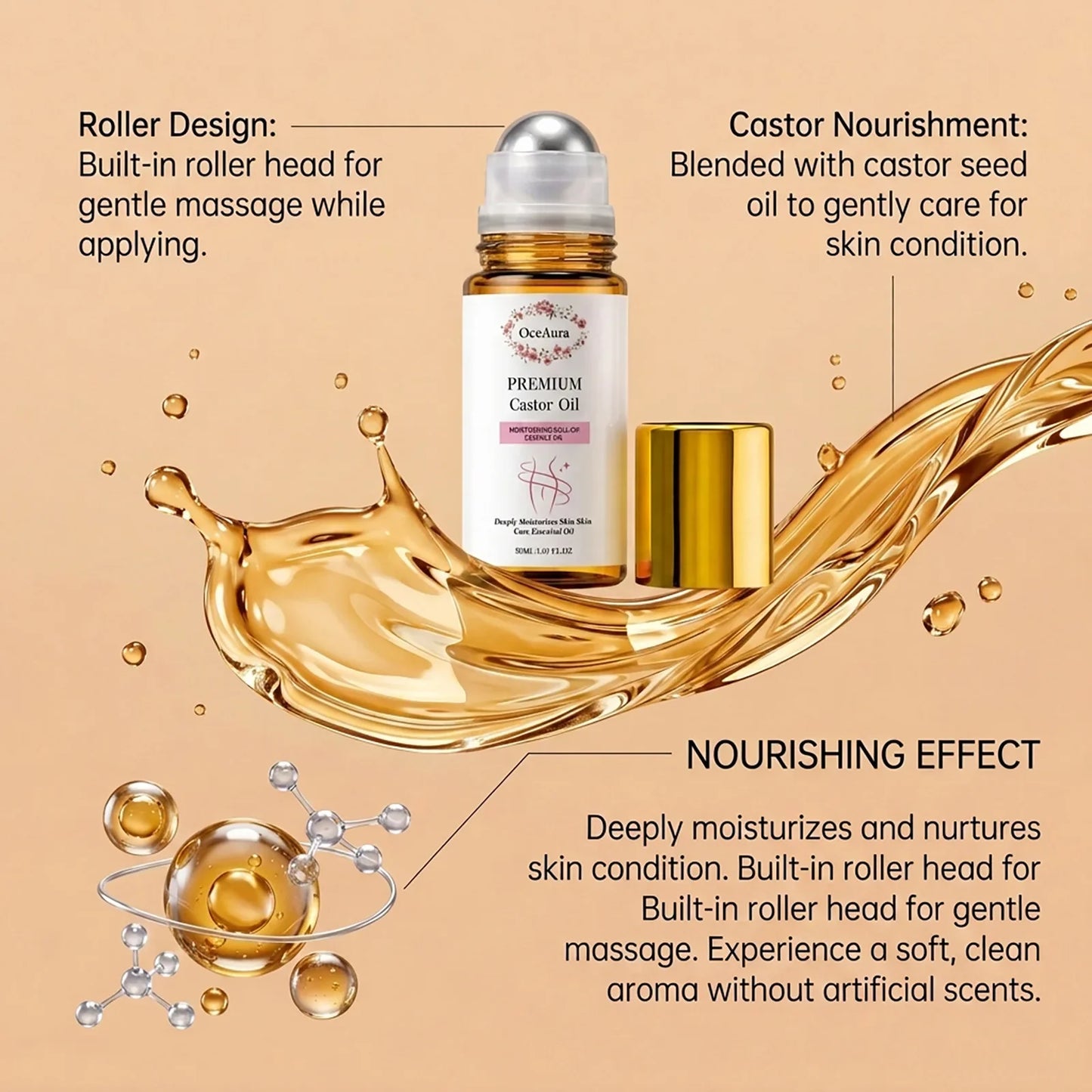 Organic Castor Oil Roller Ball – Hydrating Body & Hair Oil 50ml