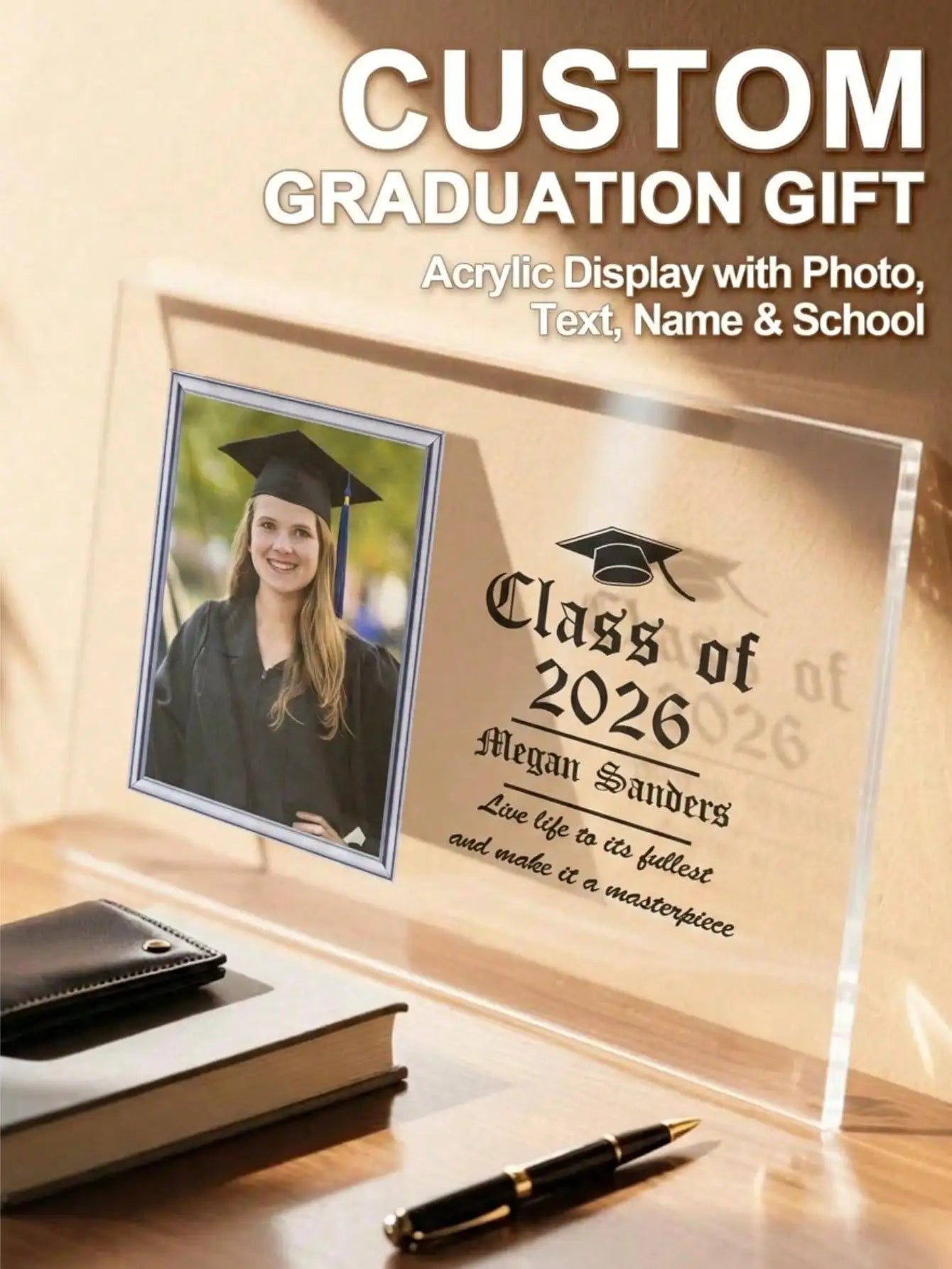 Custom Photo Acrylic Plaque Personalized Name Text Sign Graduation Gift Custom Portrait Frame Room Decor Gift for Her Him Peaceful Pleasures Health and Wellness