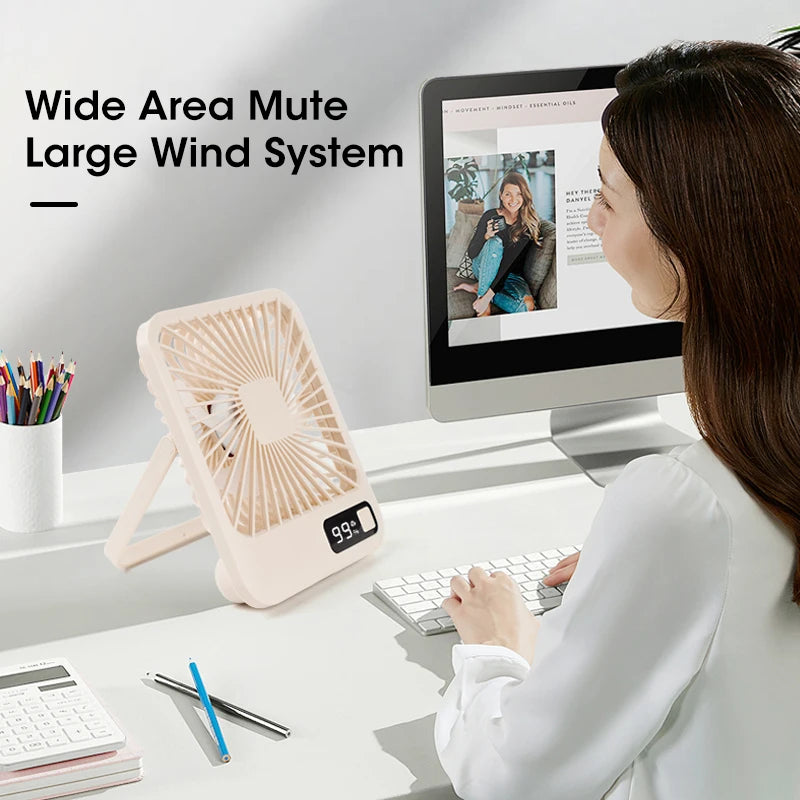 Rechargeable Foldable Portable Desktop Fan Type-C Five-speed Adjustable Strong Wind Low Noise LED Power Display Convenient Peaceful Pleasures Health and Wellness