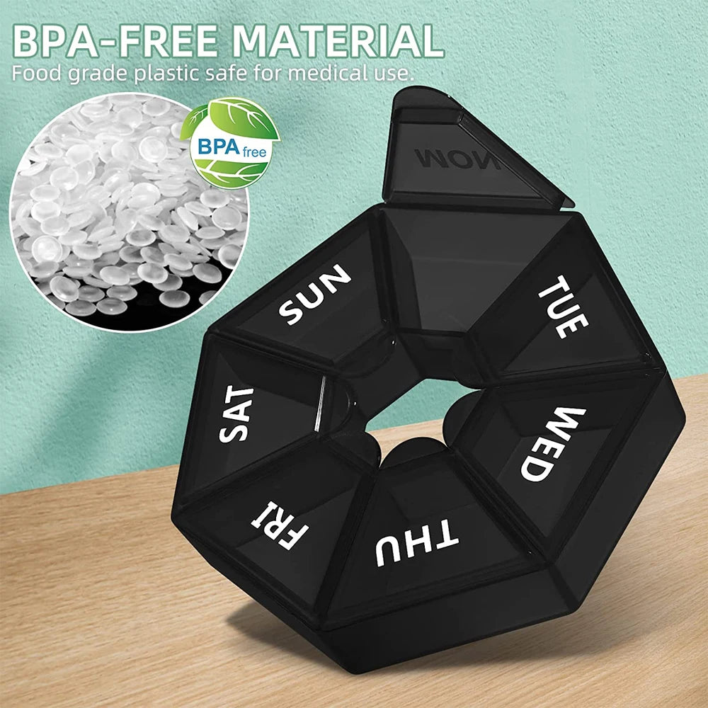 1PC Weekly Pill Organizer,Portable Travel Pill Box Dispenser Medicine Case,New Edition for Vitamin Fish Oil -Arthritis Friendly Peaceful Pleasures Health and Wellness