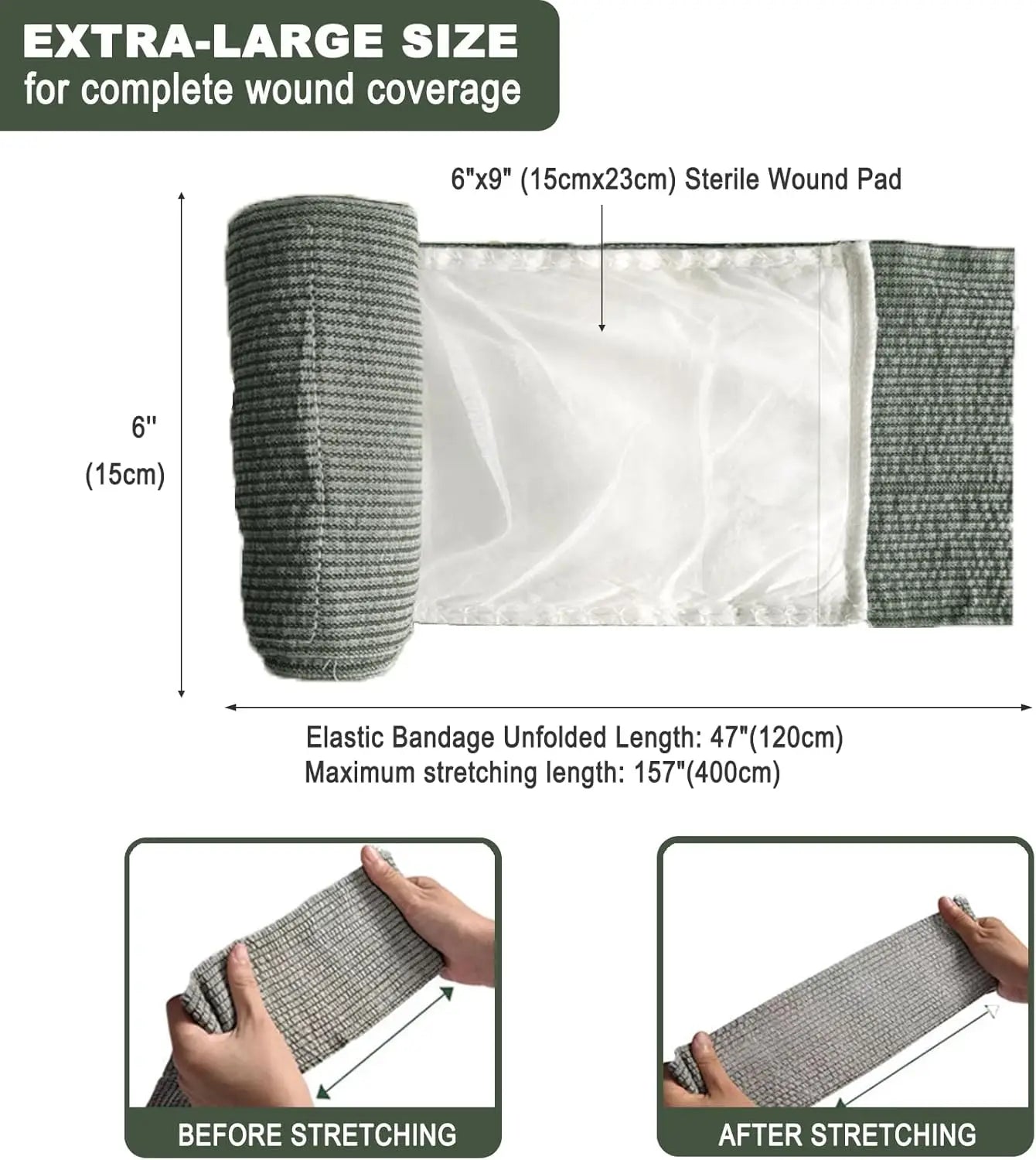 Israeli Bandage 4/6inch Hemostatic Compression Bandages Double Vacuum Sealed for Battle Dressing Emergency First Aid IFAK Trauma Peaceful Pleasures Health and Wellness
