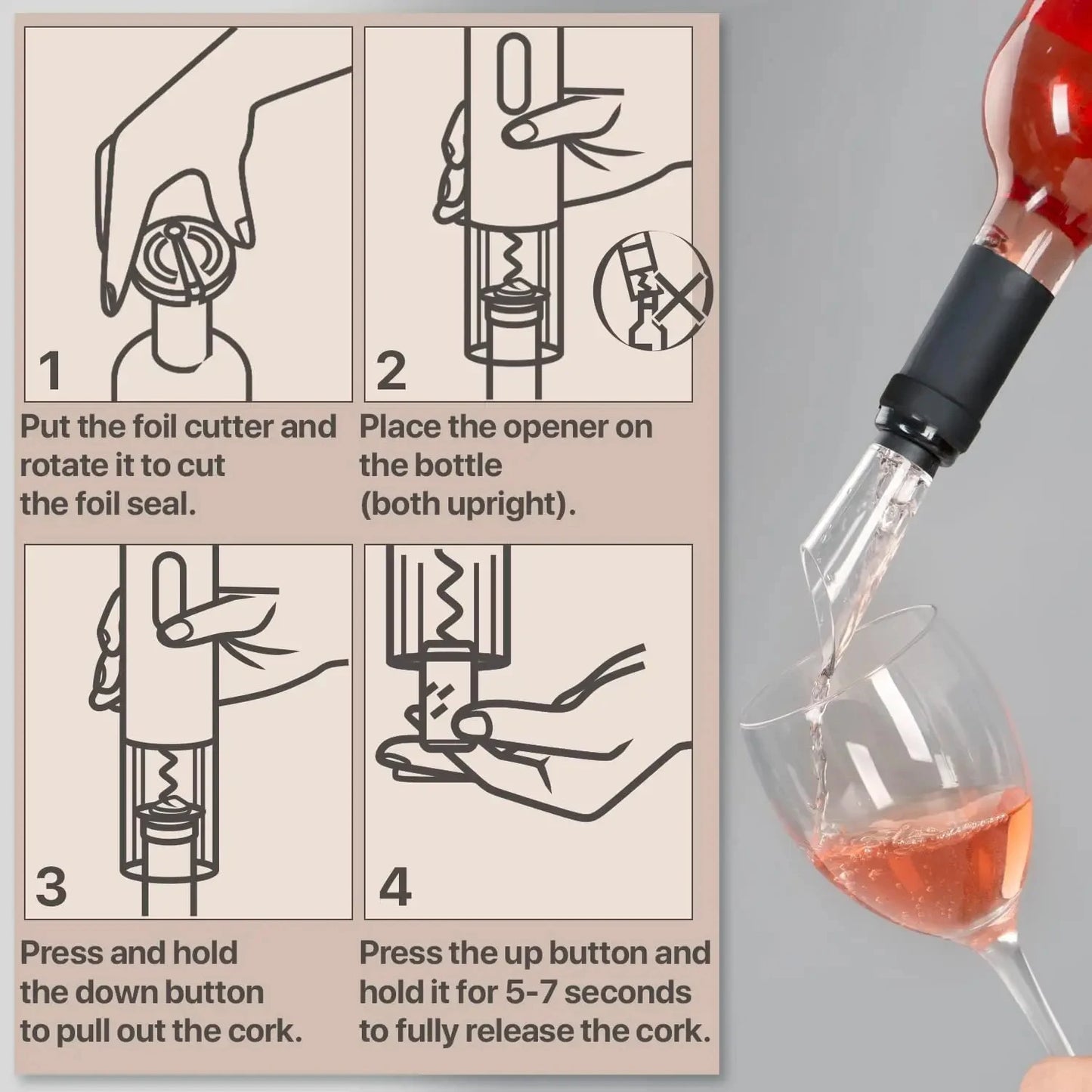 Electric Wine Bottle Opener Automatic Red Wine Corkscrew Rechargeable Wine Opener One-click Button Wine Tools Kitchen Products Peaceful Pleasures Health and Wellness