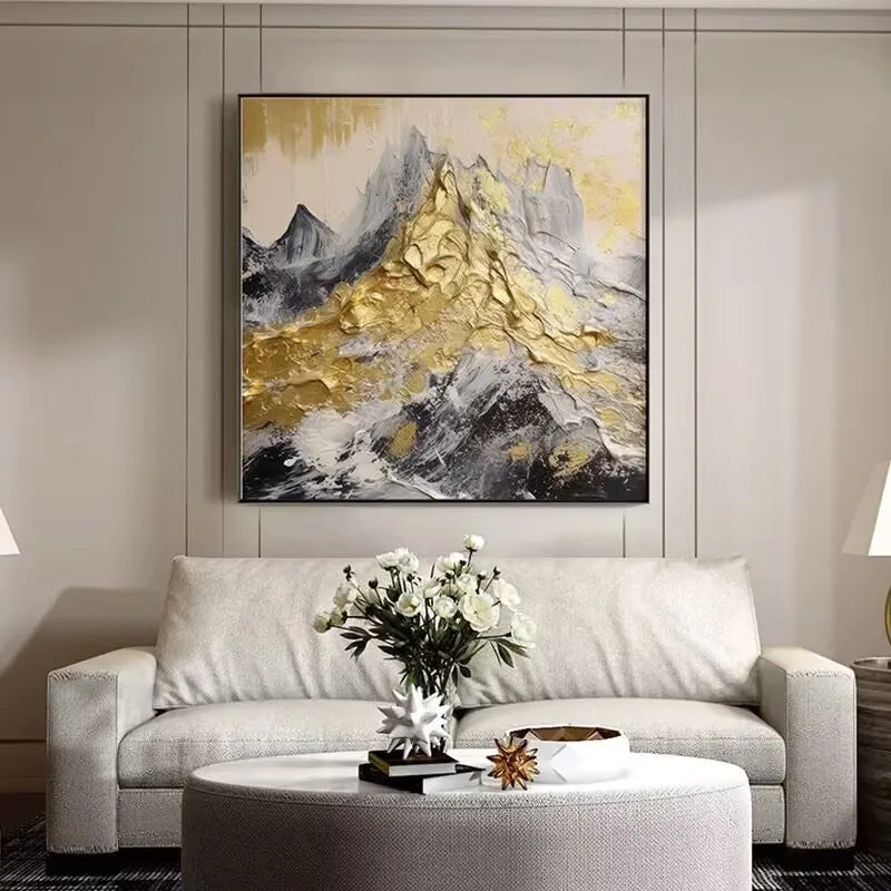 Thick Gold Foil Texture Mountain Peak Handmade Oil Painting Modern Living Room Decoration Painting Dining Room Hanging Painting Peaceful Pleasures Health and Wellness