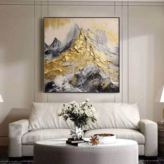 Thick Gold Foil Texture Mountain Peak Handmade Oil Painting Modern Living Room Decoration Painting Dining Room Hanging Painting Peaceful Pleasures Health and Wellness