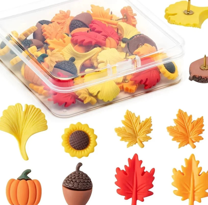 Bview Art Autumn Maple Leaf Forest Animal Resin Push Pins Creative